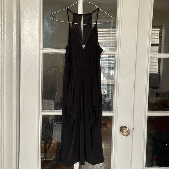 BCBGeneration black draped Della spaghetti strap halter keyhole midi dress - Picture 7 of 15